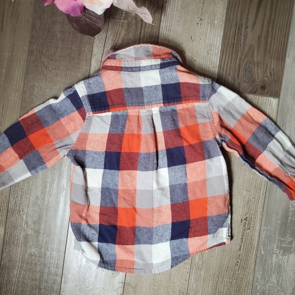 Healthtex Orange Blue White Checked Plaid Button Down Flannel Shirt Size 4T EUC - Picture 4 of 15